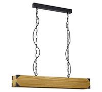Lampadario A Sospensione Vintage Harborough Acciaio Nero Legno 4 Luci E27