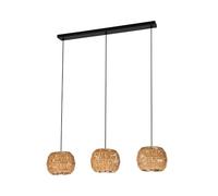 Eglo Lampadario a sospensione Sheldon, a 3 luci, lampada per tavolo da pranzo in stile boho, con paralume in carta rafia, attacco E27, 91 cm