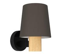 Eglo lampadario Edale, lampada a sospensione rotonda da tavolo da pranzo a 6 luci, FSC100HB, illuminazione per sala da pranzo, in metallo nero, legno di rovere e tessuto in cappuccino, attacco E27