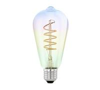 EGLO lampadina LED E27 dimmerabile colorata, lampadina a spirale scintillante, lampadina arcobaleno, 4 Watt, 200 Lumen, bianco caldo, 2000k, lampadina Edison ST64, Ø 6,4 cm