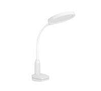 Eglo Lauro - Lampada da scrivania a LED con morsetto, lettura, touch dimmerabile, plastica di colore bianco, caldo-bianco freddo