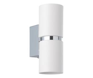 Eglo LED Applique Passa, lampada da parete a 2 fiamme, faretto da interno | in metallo bianco e cromo, lampada soggiorno, luce corridoio con illuminazione up and down, forma rotonda, attacco GU10