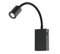 Eglo LED applique Tazzoli, lampada da lettura a collo d’oca da parete, luce decorativa da letto con interruttore, apparecchio per camera, metallo e plastica nero, illuminazione calda