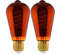 Eglo LED E27 dimmerabile, lampadina con spirale, lampada vintage color rame dal design retrò, 4 Watt, 30 Lumen, illuminante bianco caldo, 2000k, Edison ST64, Ø 6,4 cm (Confezione da 2)