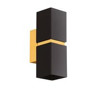 Applique Moderna Passa 2 Luci Acciaio Nero E Oro Diffusori Quadrati
