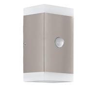 Eglo Led lampada da parete per esterni Carpinera, lampada da esterno a due fiamme con rilevatore di movimento, sensore crepuscolare, acciaio inossidabile, plastica, bianco, bianco caldo, GU10, IP44