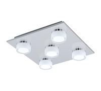 Eglo LED lampada da soffitto Romendo 1, plafoniera 5 luci dimmerabile | per bagno, lampada bagno in metallo cromato e plastica, LED per ambienti umidi luce calda, IP44, L x P 32 cm
