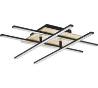 Eglo Led plafoniera Marinello 1, lampada da soffitto a quattro luci, in metallo, legno, plastica nera, naturale, bianco, illuminazione Led bianco caldo, soffitto corridoio