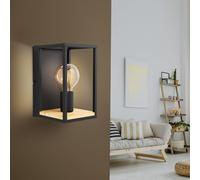 EGLO Applique Libertad, larghezza 14 cm, nero/legno, acciaio EGLO