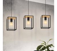 EGLO Lampada a sospensione Libertad, lunghezza 88 cm, nero/legno, a 3 luci. EGLO