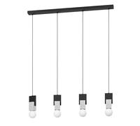 Eglo Lobatia lampada a sospensione a quattro fiamme, lampada a sospensione terrazzo in grigio bianco, legno, metallo in nero, lampada da tavolo da pranzo, lampada da soggiorno, E27