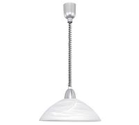 Eglo Lord 2 Lampadario, regolabile in altezza, lampada sospesa classica, lampada a pendolo da soggiorno in metallo color argento, plastica grigia e vetro alabastro bianco, attacco E27