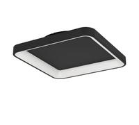 Eglo Loretello Plafoniera a LED, quadrata, lampada da ufficio, dimmerabile con telecomando, metallo e plastica, nera e bianca, luce bianca calda e fredda, 35 x 35 cm