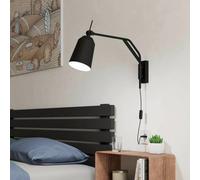 Eglo lampada da parete Loreto, luce per interni con interruttore e spina, applique con braccio orientabile, illuminazione da ingresso in metallo in bianco e nero, attacco lampadina E27