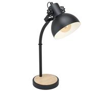 Eglo Lubenham lampada da tavolo, lampada da tavolo vintage a 1 luce dal design industriale, lampada da comodino retrò in acciaio e legno, colore: nero, marrone, attacco: E27, interruttore incluso
