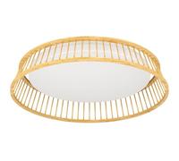 Eglo Luppineria - Plafoniera LED rotonda, lampada da soffitto in plastica bianca e bambù naturale, plafoniera per soggiorno, camera da letto e corridoio, luce bianca calda, diametro 45 cm