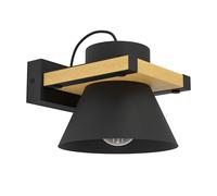 EGLO Maccles FSC100HB - Lampada da parete, applique per interni, lampada per il corridoio in metallo nero e legno naturale, lampada da parete e soffitto, attacco E27