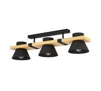 EGLO Maccles FSC100HB - Lampada da soffitto a incasso, lampada a 3 luci, legno e metallo nero, punto luce da soffitto per il soggiorno e la camera da letto, attacco E27, diametro 78 cm