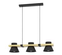 EGLO Maccles FSC100HB - Lampadario a 3 luci per il tavolo da pranzo, lampadario per sala da pranzo in legno e metallo nero, lampadario con attacco E27, diametro 78 cm