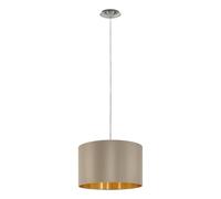 Lampada lampadario a sospensione con paralume tessuto tortora/oro E27 Maserlo