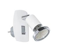 EGLO Mini faretto a LED con interruttore, presa elettrica orientabile, in acciaio bianco e cromato, attacco GU10, interruttore incluso