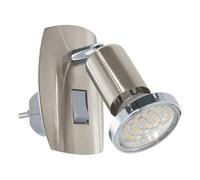 EGLO Mini faretto a LED con interruttore, presa elettrica orientabile, in acciaio color argento e cromato, attacco: GU10, interruttore incluso