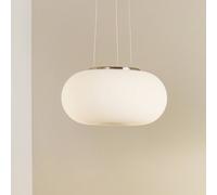 Eglo Lampada a sospensione Optica, lampada a sospensione a due punti luce, lampada a sospensione in acciaio, nichel opaco, bianco opaco opalino, E27, diametro 35 cm