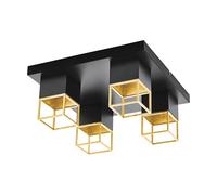 Eglo Montebaldo Lampada da Soffitto a 4 Luci, Vintage, Industriale, Attacco GU10, in Acciaio Nero/Oro