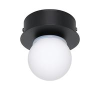 EGLO Mosiano Plafoniera a LED, piccola lampada da bagno a forma di sfera, in metallo nero e vetro bianco, IP44, diametro 11 cm