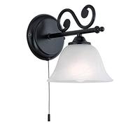 Eglo Murcia Lampada da parete vintage, rustica, acciaio, vetro alabastro, lampada da parete per interni, per soggiorno, ingresso nera, bianca, lampada con interruttore a cordino, attacco E14