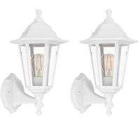 Eglo Olgiata-E - Lampada da parete per esterni, stile vintage, applique a lanterna, in plastica bianca e trasparente, attacco E27, IP44 (Confezione da 2)