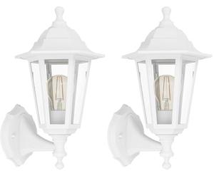 Eglo Olgiata-E - Lampada da parete per esterni, stile vintage, applique a lanterna, in plastica bianca e trasparente, attacco E27, IP44 (Confezione da 2)
