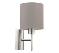 Eglo Pasteri Lampada da parete in tessuto a 1 luce, lampada per il corridoio in metallo color argento e tessuto color tortora, attacco E27