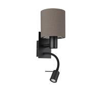 Eglo Pasteri, Lampada da parete LED per interni con lampada da lettura, faretto spot in metallo nero e tessuto in marrone e antracite, applique per soggiorno e camera da letto, attacco E27