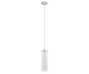 Eglo Pinto Lampadario, lampada a sospensione a 1 luce, lampada per la sala da pranzo in metallo cromato e vetro trasparente e bianco, attacco E27