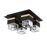 EGLO plafoniera Barrancas, plafoniera in cristallo a 4 luci, lampada nobile in metallo nero e oro, vetro trasparente, illuminazione da salotto con attacco E14