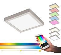 Eglo Plafoniera connect Led Fueva-c, plafoniera Smart Home, metallo colato, plastica, nichel opaco, lunghezza 30 x 30 cm, dimmerabile, tonalità di bianco e colori regolabili