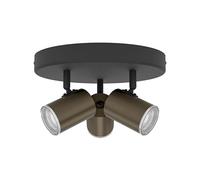 Eglo Plafoniera Consuma 1, faretto tondo 3 luci, lampada bagno a soffitto in metallo nero e bronzo, attacco GU10, IP44