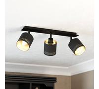 Eglo Lampada da soffitto Esteperra, lampada da soffitto a 3 luci stile vintage e retrò, faretti in acciaio e tessuto, lampada per soggiorno nera e oro, lampada da cucina, faretti con portalampada E27