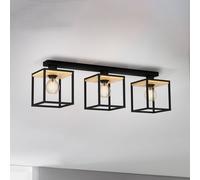 EGLO Plafoniera Libertad, lunghezza 86 cm, nero/legno a 3 luci. EGLO