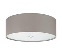 EGLO Plafoniera Pasteri, plafoniera tessile a tre punti luce, acciaio, tessuto, vetro, nichel opaco, color talpa, E27, diametro 47,5 cm