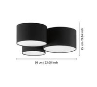 Eglo Lampada da soffitto Pastore 2, lampada da soffitto a tre fiamme, lampada da soggiorno in tessuto in nero, bianco, lampada da camera da letto, soffitto della lampada da ingresso con presa E27
