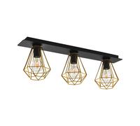 Eglo lampada da soffitto Tarbes 2, a tre luci, illuminazione per soggiorno in metallo nero, ottone, per camera da letto o sala, presa E27, L 77 cm
