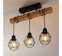 EGLO Lampada da soffitto Townshend 5, plafoniera vintage a tre punti luce, plafoniera dal design industriale, lampada a sospensione retrò in acciaio e legno, nero, marrone, E27