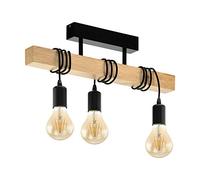 Eglo Plafoniera Townshend, plafoniera vintage a tre punti luce, plafoniera dal design industriale, lampada a sospensione retrò in acciaio e legno, nero, marrone, E27