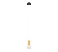 Eglo Pozueta 1 Lampada a sospensione da appendere sopra il tavolo da pranzo, FSC100HB, attacco E27 con cavo, in metallo nero e legno naturale, lampada a sospensione con cavo, diametro 6,5 cm