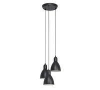 Eglo Priddy Lampadario vintage a 3 luci dal design industriale, lampada a sospensione retrò in acciaio, colore: nero, bianco, attacco: E27