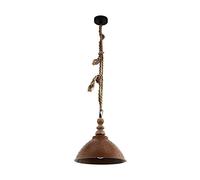 Eglo Riddlecombe Lampadario a Sospensione in Stile Vintage, in Legno, Acciaio e Corda Naturale, Attacco E27. Marrone/Nero
