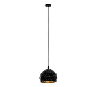 Eglo Roccaforte Lampadario a 1 luce, lampada a sospensione in metallo nero e oro, attacco E27, diametro 30 cm