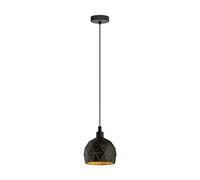 Eglo Roccaforte, Lampadario a 1 luce, lampada a sospensione in metallo nero, oro, lampada da tavolo per sala da pranzo, lampada a sospensione per soggiorno con attacco E14, diametro 17 cm